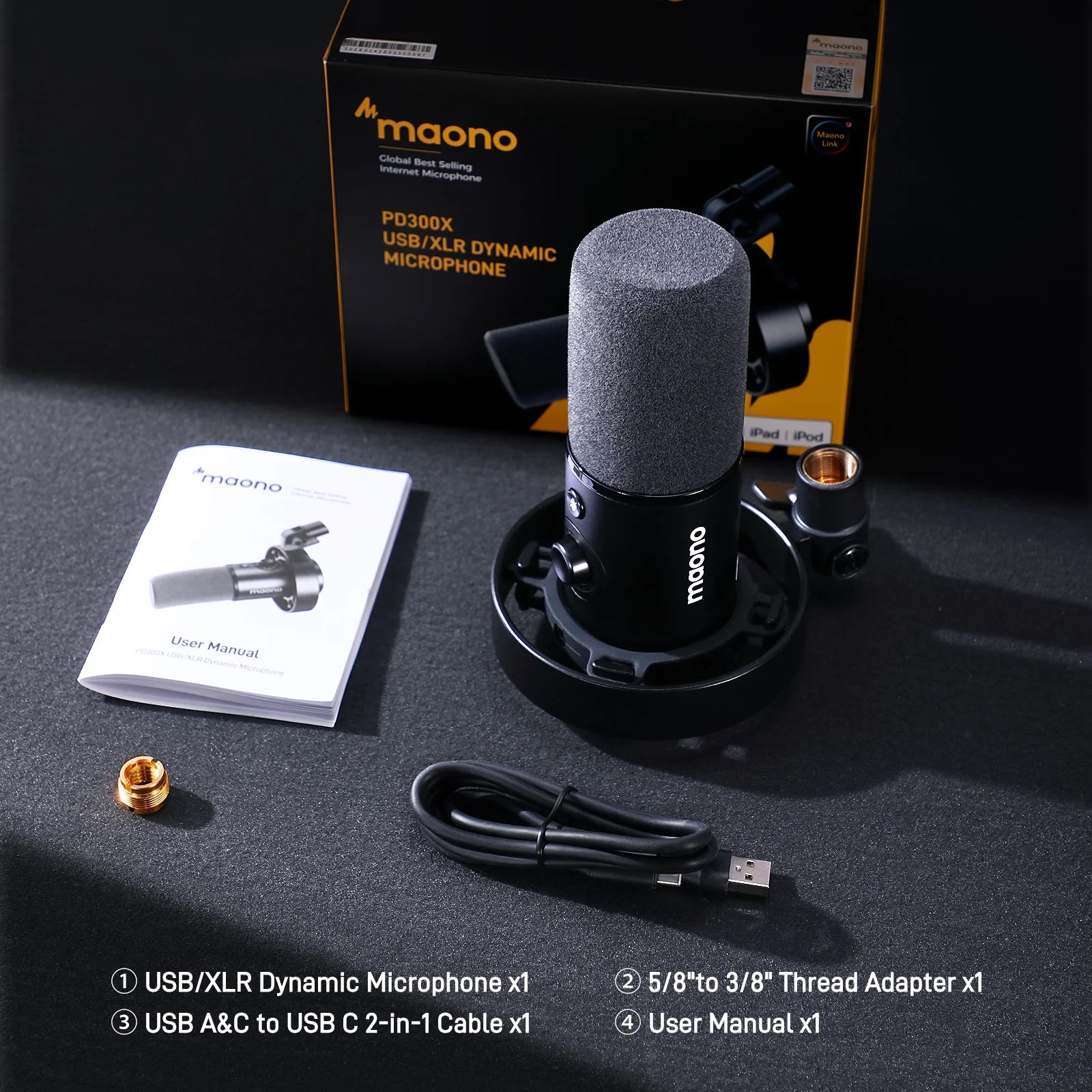 ﻿﻿Maono PD300X USB- Microfono C / XLR